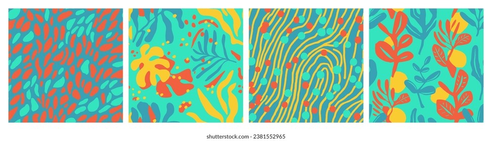Yellow Seamless Elegant Beauty Shape Background. Bright Repetitive Doodle Beach Leaves, Seamless Print. Vibrant Endless Nature Graphic Watercolor Texture. 