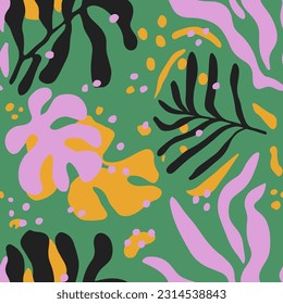 Yellow Seamless Fashion Retro Decor Texture. Blue Repeated Doodle Palm Scribble, Seamless Design. Black Continuous Color Simple Lines Pattern. 