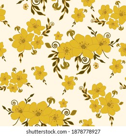 Yellow seamless floral pattern on a light background, fabric, wallpaper