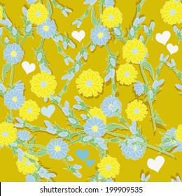Yellow seamless with yellow flowers