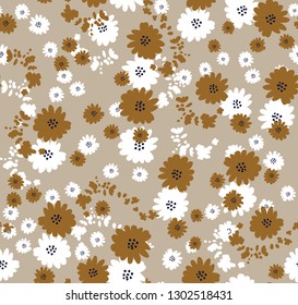 yellow seamless flowers pattern on beige background