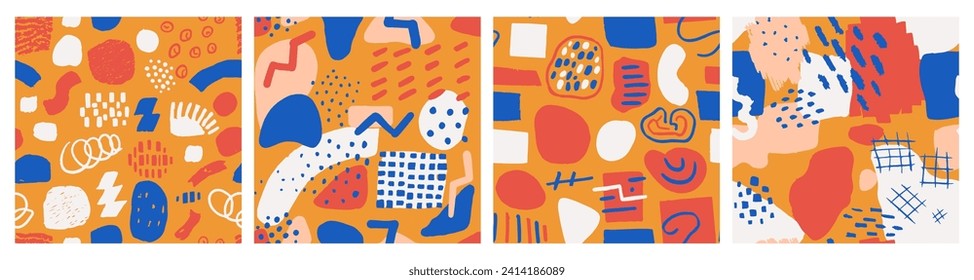 Yellow Seamless Grunge Modern Element Sketch. Dark Repeated Classic Simple Ornament, Seamless Paper. White Repetitive Fashion Artistic Paint Doodle