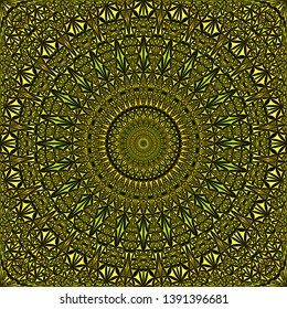 Yellow seamless kaleidoscope pattern background - abstract geometric vector mandala wallpaper graphic with curved shapes