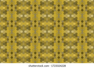 Yellow seamless mosaic pattern. Abstract hexagon background for wallpaper, backdrop, banner, template, illustration, fabric and other applications. Vector. Gold. Golden.