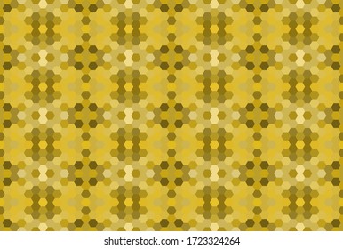 Yellow seamless mosaic pattern. Abstract hexagon background for wallpaper, backdrop, banner, template, illustration, fabric and other applications. Vector. Gold. Golden.