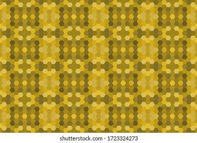 Yellow seamless mosaic pattern. Abstract hexagon background for wallpaper, backdrop, banner, template, illustration, fabric and other applications. Vector. Gold. Golden.