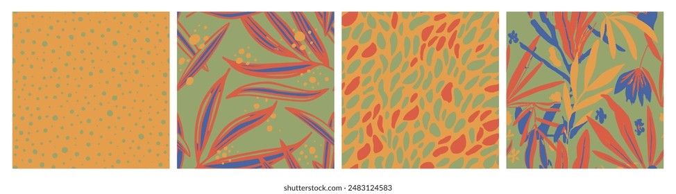 Yellow Seamless Nature Isolated Decor Background. Vivid Endless Creative Decorative Lines, Seamless Pattern. Purple Repetitive Summer Retro Invitation Art. 