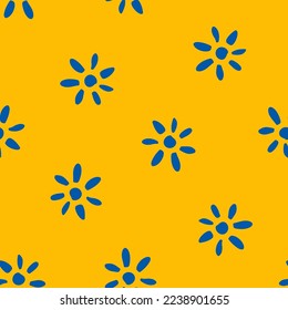 Yellow seamless patteern with blue flowers