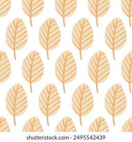 Yellow seamless pattern with autumn leaves. Trendy flat style. Great for backgrounds, apparel 