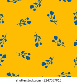 Yellow seamless pattern with blue flowers