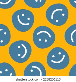 Yellow seamless pattern with blue happy face