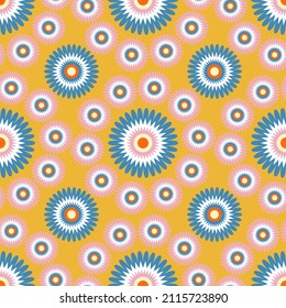 Patrón amarillo sin costuras con flores brillantes. Ilustración del vector
