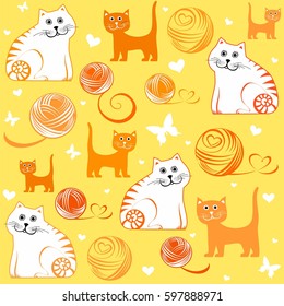 Yellow Seamless pattern with cats. Vector Illustration