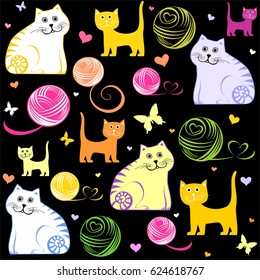 Yellow Seamless pattern with cats. Vector Illustration