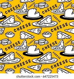 Yellow seamless pattern Cheese in a plate