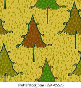 Yellow seamless pattern with Christmas trees in a simple style. Christmas. Vector illustration. 