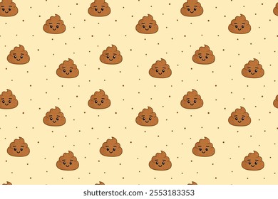 Patrón amarillo sin fisuras con lindas cacas. Caca. Vector de fondo. Caricatura. Ilustración vectorial aislada eps 10