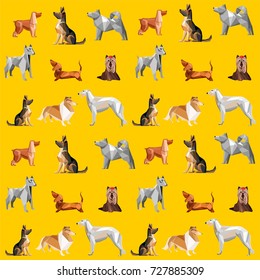 Yellow Seamless pattern with dogs. Can be used for textile, website background, book cover, packaging. Vector illustration