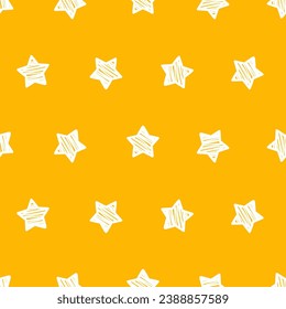 Yellow seamless pattern with doodle stars