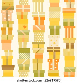 Yellow seamless pattern with flat gift icons
