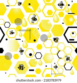 Colas de miel de patrón sin foco amarillo. El fondo de las abejas. Ilustración del vector