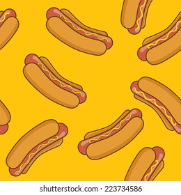 Yellow seamless pattern with hot-dog