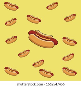 Yellow seamless pattern with hot-dog vector illustrator