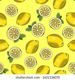 Yellow seamless pattern with lemons in vintage style