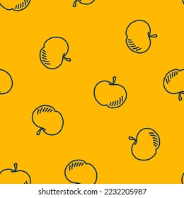 Yellow seamless pattern with navy outline apples