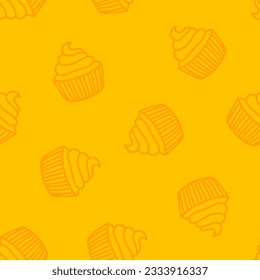 Yellow seamless pattern with orange cupcakes