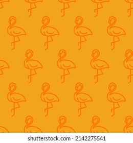 Yellow seamless pattern with orange flamingo.