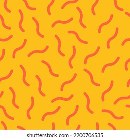 Yellow seamless pattern with orange memphis design.