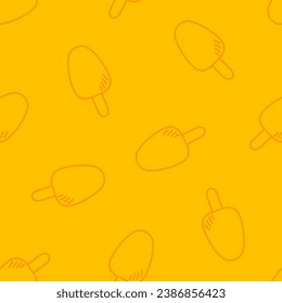 Yellow seamless pattern with orange outline ice cream