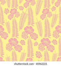 yellow seamless pattern with ornaments of flowers and leaves
