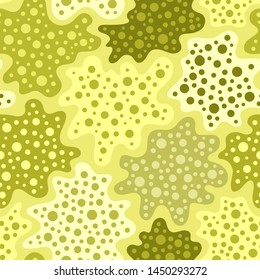 yellow seamless pattern with random splashes. vector texture. organic cells