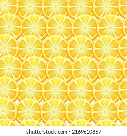 Yellow seamless pattern with slices of lemon fruit.