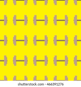 Yellow seamless pattern with sport dumbbells.