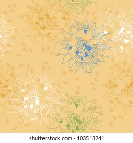 Yellow seamless pattern with sunflowers
