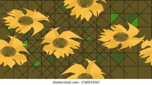 Yellow seamless pattern of sunflowers. Bright matching colors. vector.