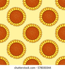 Yellow seamless pattern with sunflowers. Vector background.