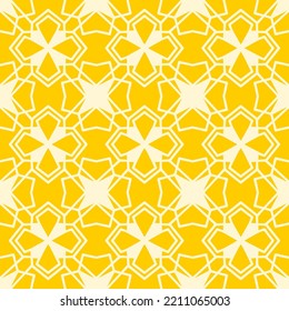 Yellow Seamless Pattern with Tribal Shape. Pattern designed in Ikat, Aztec, Moroccan, Thai, Luxury Arabic Style. Ideal for Fabric Garment, Ceramics, Wallpaper. Vector Illustration.
