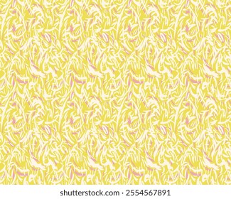 Yellow seamless pattern with vector hand drawing curved shape with drops, spots. Abstract organic shapes  contemporary print. Colorful geometric texture ornament