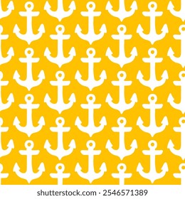 Yellow seamless pattern with white anchors