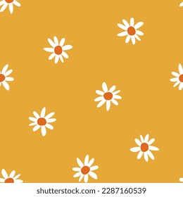 Yellow seamless pattern with white daisies