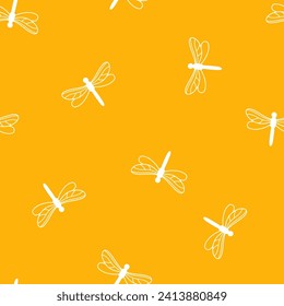 Patrón ininterrumpido amarillo con libélula blanca