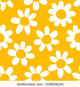 Yellow seamless pattern with white flower