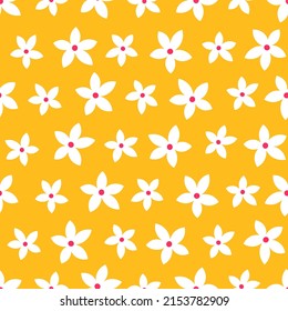 Patrón amarillo sin costuras con flores blancas.