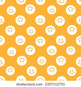 Yellow seamless pattern with white happy face