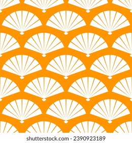 Yellow seamless pattern with white japanese fan