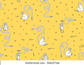 Yellow seamless pattern with white monkeys. It can be used for fabric cards for the new year 2016.